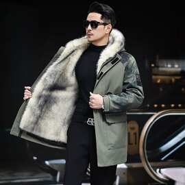 冬季新款派克服男皮草棉衣中长款貂毛可拆卸内胆加厚皮毛