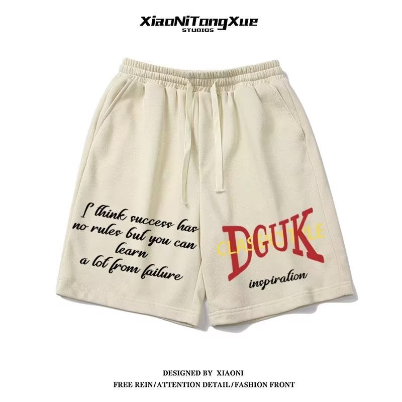 Trendy Brand Personalized Letter Printed Drawstring Sports Shorts Men's Summer Loose American Style Straight Pants
