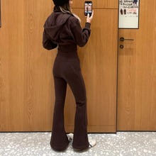 美拉德穿搭棕色加绒加厚休闲运动厚棉两件式套装女深冬装搭配一整