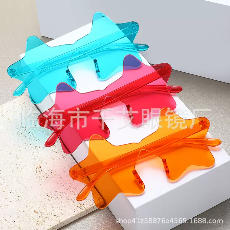 儿童款果冻色五角星眼镜星星糖果色墨镜跨境欧美心形连体太阳镜