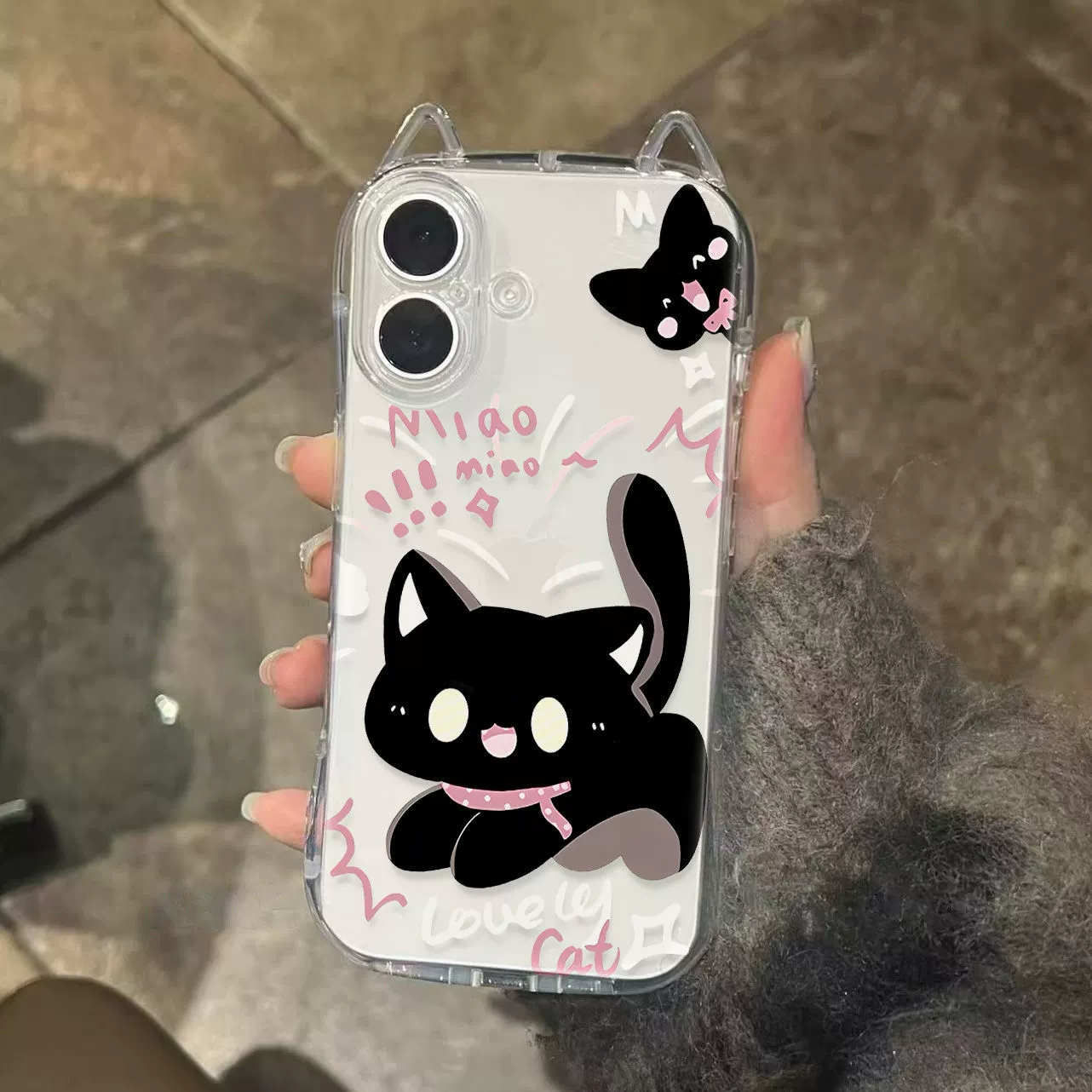 Чехол для iPhone 13 Apple — прозрачный с дизайном милого котика, опция браслета, защитный