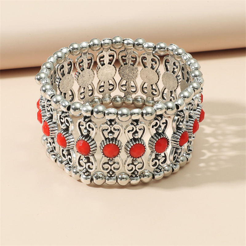 December Birthstone Turquoise Inlay Material Retro Leaf Square Water Droplets Alloy Inlay Turquoise Women's Nepal Bracelets
