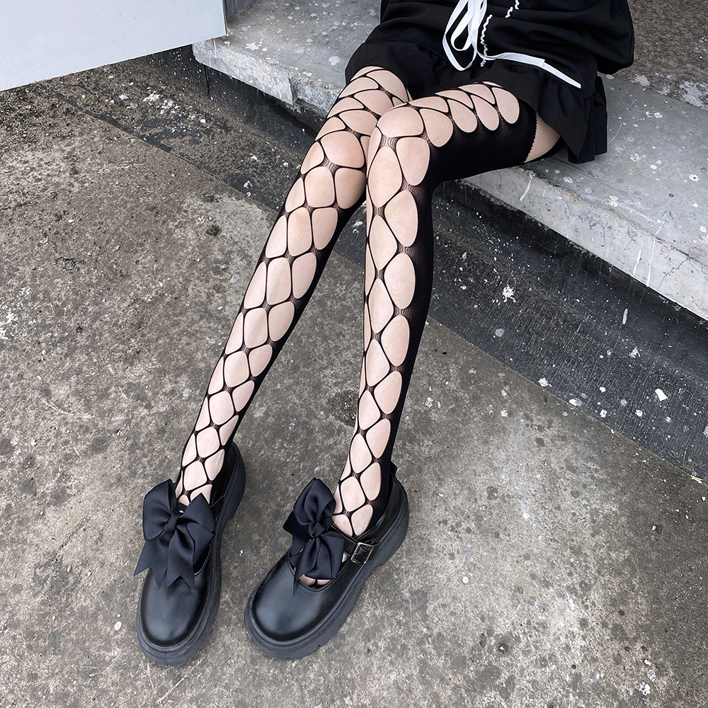 JK Socks Garter Stockings Internet Celebrity Ripped Summer Thin Japanese Style Pattern Long Tube Over-the-Knee Lolita Stockings For Women_voghion.com