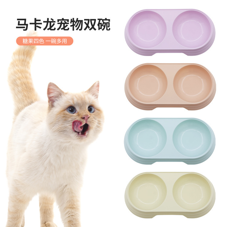 Macaron pet double bowl utensils spot oval cat bowl dual -use all…