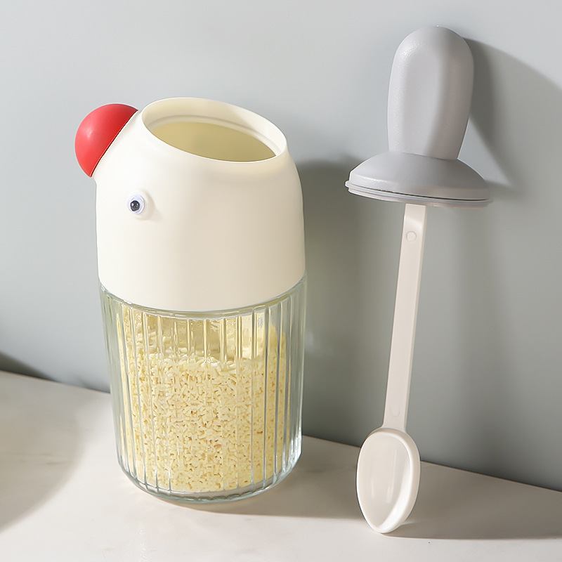 Mayorista en línea nuevo pájaro condimento de vidrio práctico cubierta de cuchara cerrada en una botella de condimento multifuncional de alto valor visual