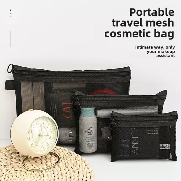 High-Yan Portable Cosmetic Bag Storage Travel Niche Exquisite Wash Bag Japanese Lipstick Transparent Storage Bag Mesh Bag