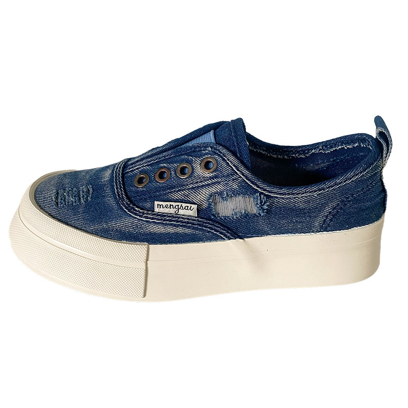 Fashion denim thick board for women in summer 2024, thin, breathable, soft soled lazy shoes, anti slip and_voghion.com