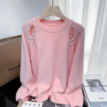 实拍小香重工钉钻通勤毛衣秋冬新款设计感宽松针织衫上衣