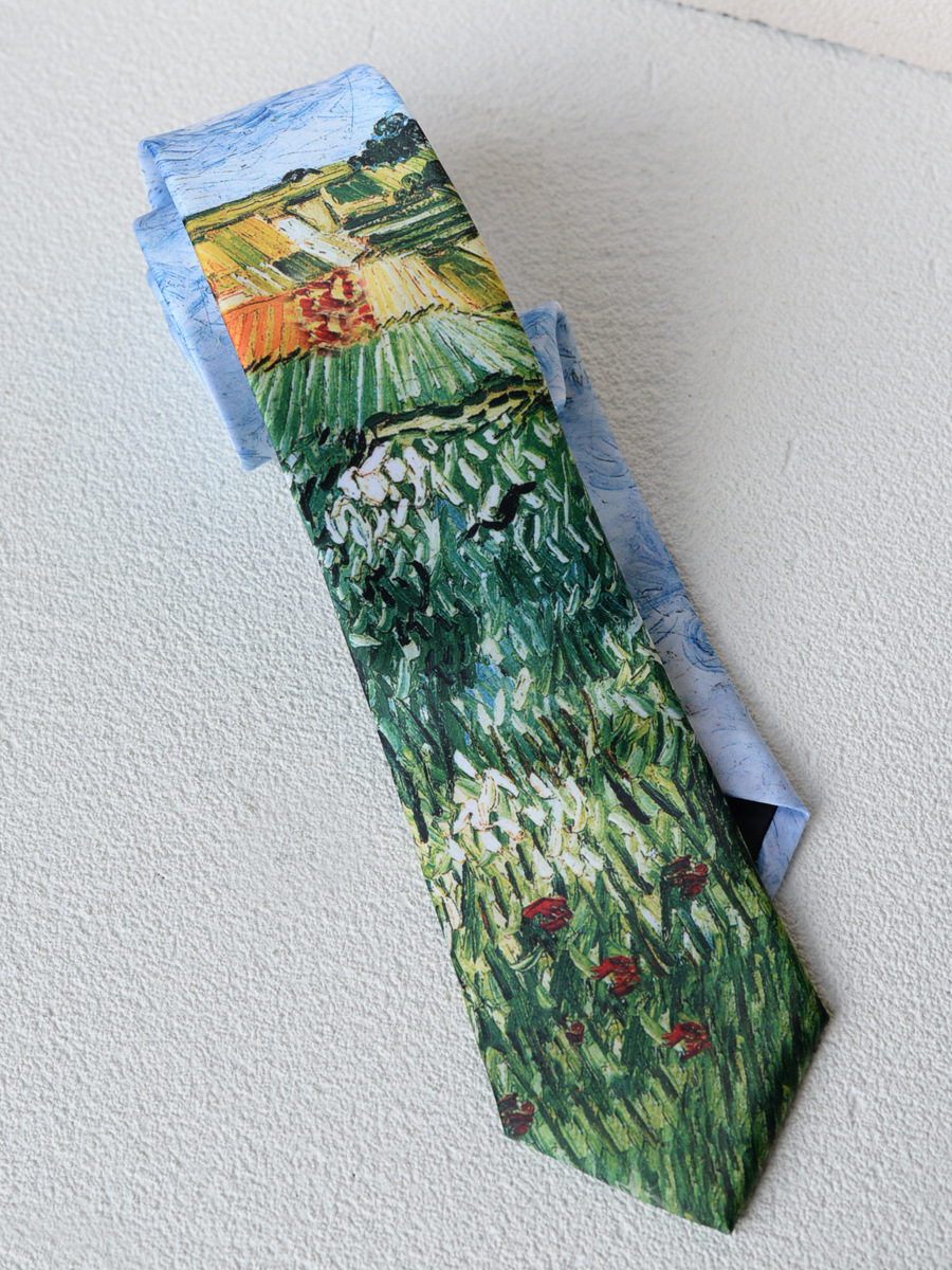 Fabricantes de corbatas casuales transfronterizas retro nicho guapo estilo de pintura al óleo de patrón de lujo fresco de alto nivel de sensación de mano uniforme image 18