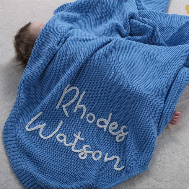 Детское одеяло с вышивкой имени, одеяло для коляски, одеяло, вязаное одеяло для сна по индивидуальному заказу