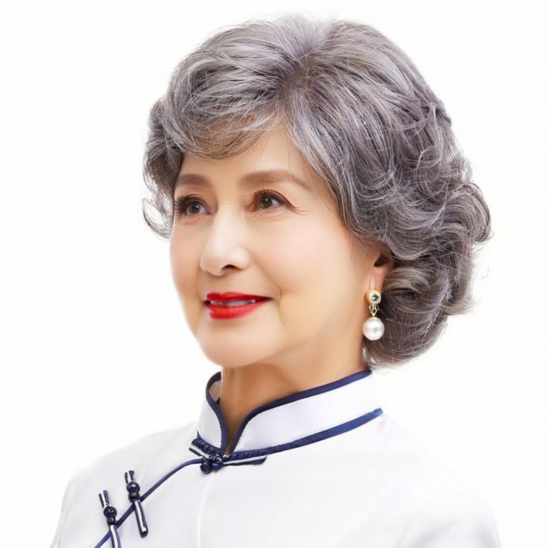 かつらの女性のショートヘアの新型の自然な小品のお笑いの短い巻き髪の老人の洋気のおばあさんの全体のカバーの現物の卸売り|undefined