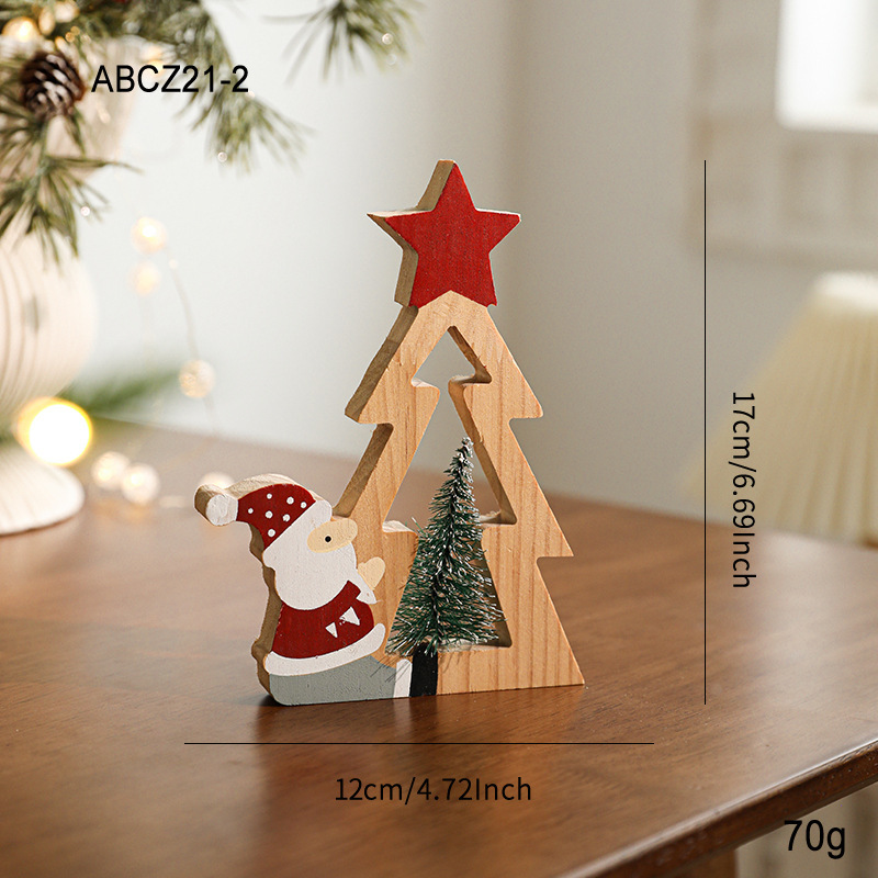 国境を越えた売れ筋の塗装木製クリスマスオーナメント装飾木製ログデスクトップサンタソリ装飾用品|undefined