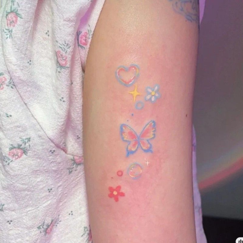 Colorful Cute Butterfly Flower Tattoo Stickers Vertical Gradient Heart Star Sweet Girl Long-Lasting Cute Tattoo Stickers Colorful Cute Butterfly Flower Tattoo Stickers Vertical Gradient Heart Star Sweet Girl Long-Lasting Cute Tattoo Stickers