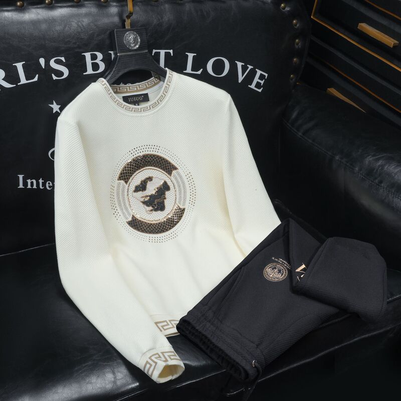 Men's Spring and Autumn New Fashion Trend Casual Sports Suit Sequined Embroidered Sweatshirt and Sweatpants Two-Piece Set