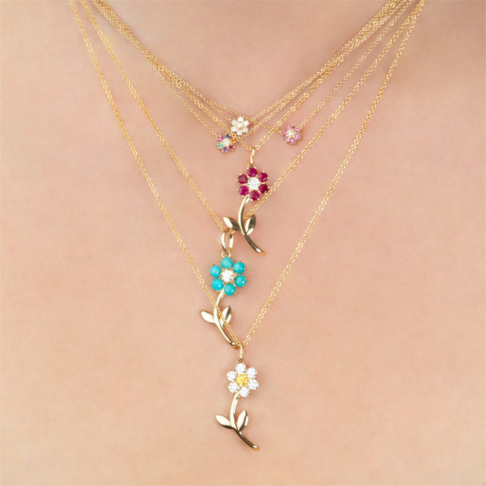cute simple flower necklace contrast color pendant copper necklace