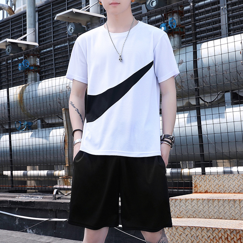 Traje deportivo para hombres Casual de dos piezas Set de pantalones de cinco puntos Running Fitness Traje deportivo de cuello redondo Camiseta de mangas cortas