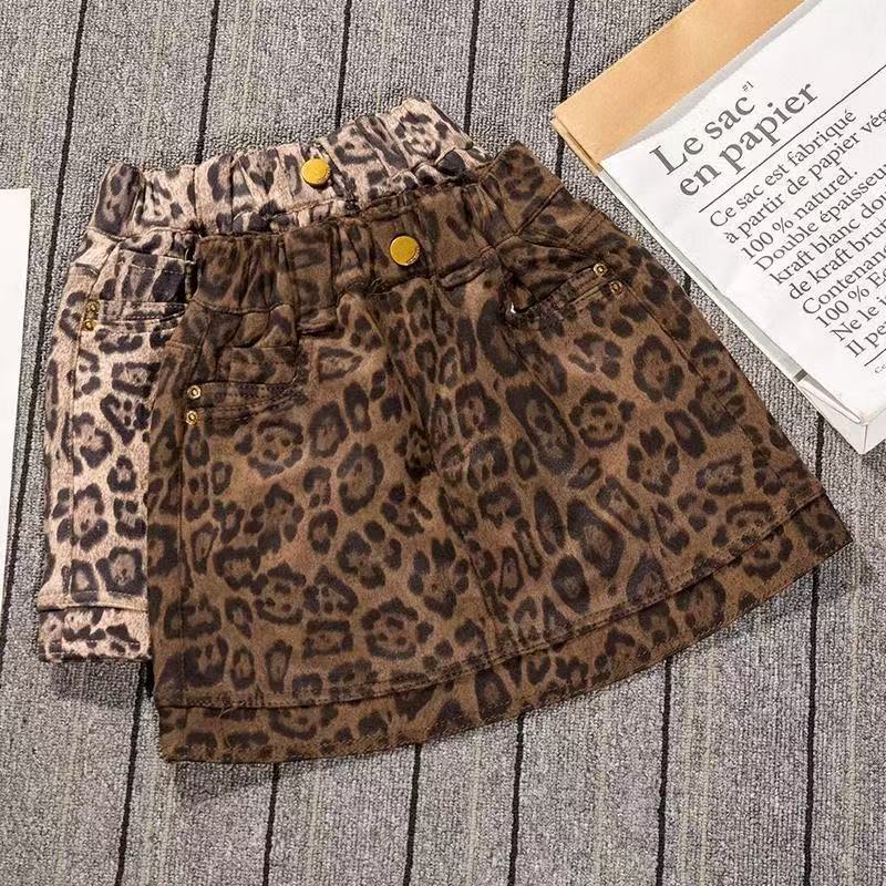 Minigonna bambina stampa leopardata moda autunnale versatile_voghion.com
