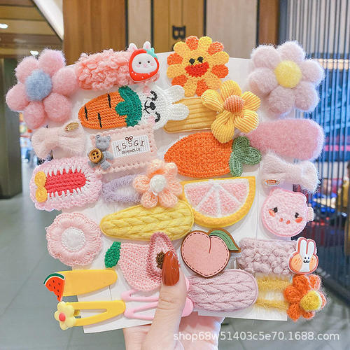 Korean Style Autumn/Winter Children Plush Hair Clips Cute Baby Short Hair Clips Headband Princess Girls Hair Accessories Cartoon Set