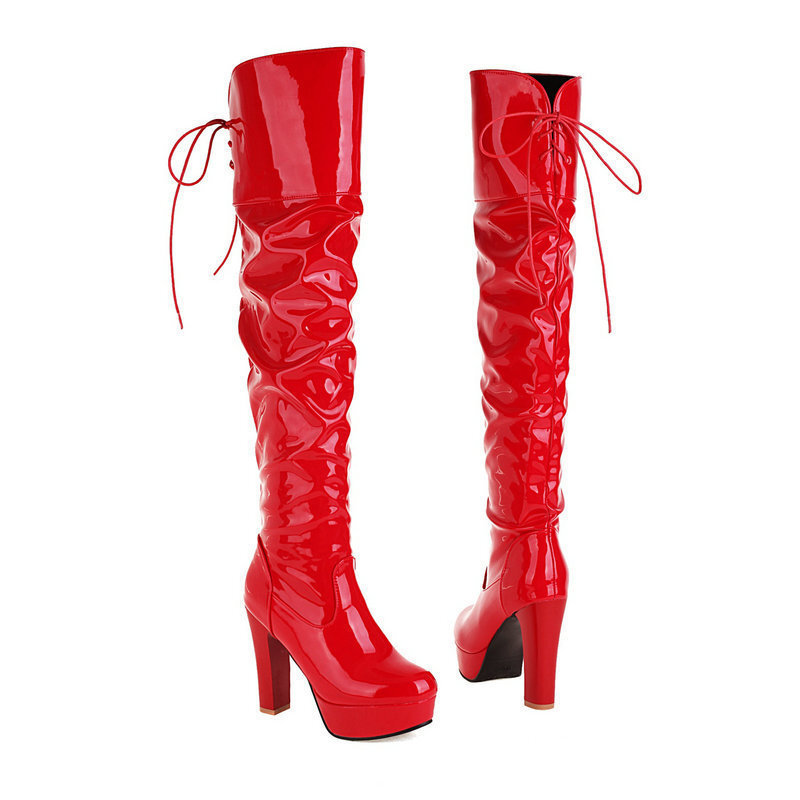 Over-The-Knee Boots, Long Boots, Red Women's Boots, Large Size 40-43, Chunky Heel, Super High Heel, Black Pole Dance Boots, Knee-High Boots