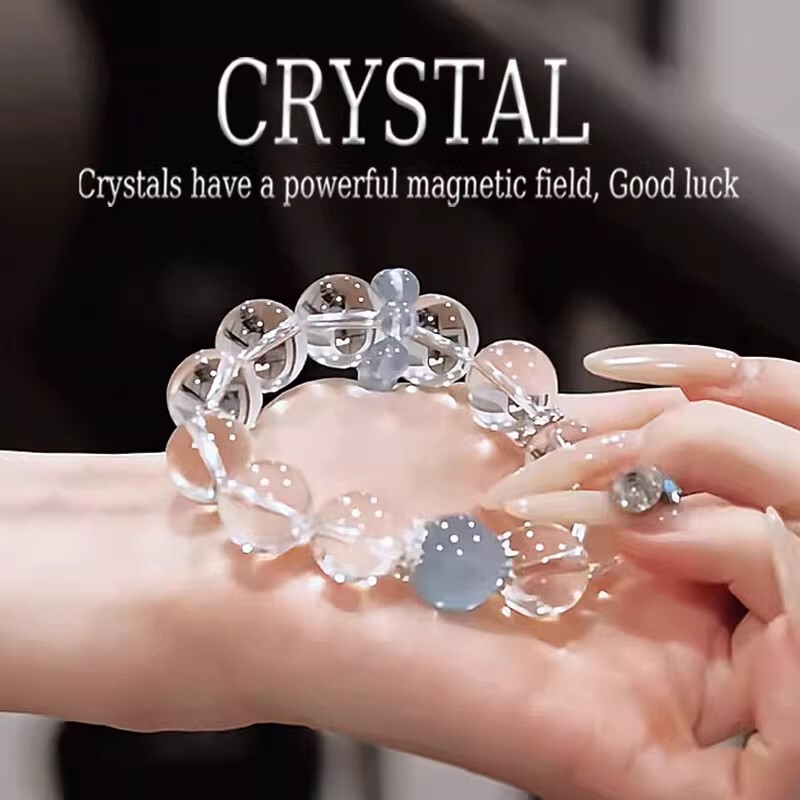 [Boiled Water] Healing Emotions Natural White Crystal Aquamarine Bracelet Big Mi Crystal Bracelet Beaded Girls