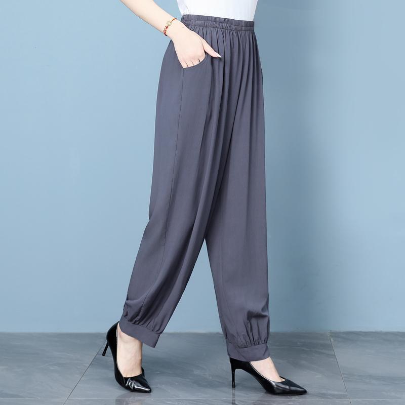 新しい中高年女性の万能パンツ、レトロエスニックスタイルのハイウエストワイドレッグライトパンツ、大きいサイズのゆったりカジュアルママパンツ|undefined