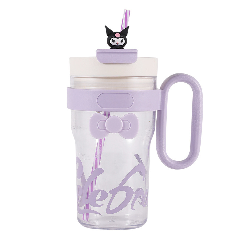Taza de agua simple de mango de personalidad de material plástico creativo portátil doble bebida taza de paja de plástico taza de alto valor facial taza de estudiantes