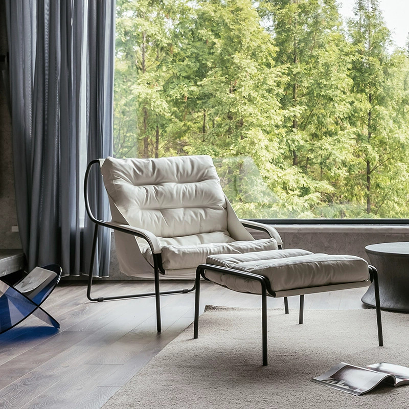 Art de cuero ligero de lujo italiano sofá silla industrial silla de ocio diseño de sala de estar naranja silla de negociación