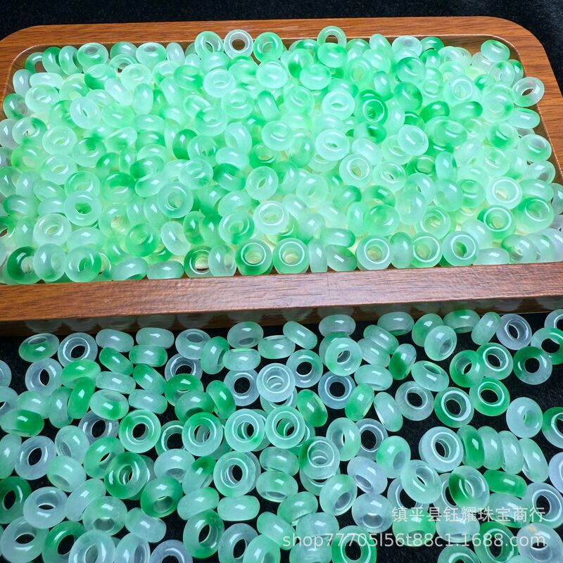 Green Large-Hole Abacus Donut Beads, Jade Loose Beads Wholesale, Large-Hole Bread Ring DIY Jade Accessories