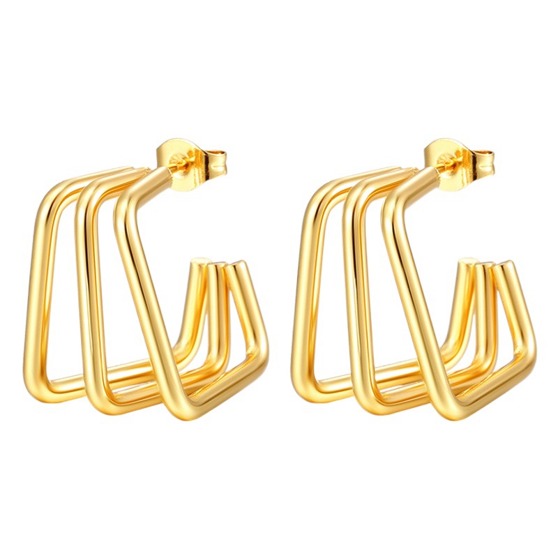 Pendientes irregulares europeos y americanos geométricos de tres líneas pendientes transfronterizos de oro de titanio de acero en stock personalidad simple pendientes de moda