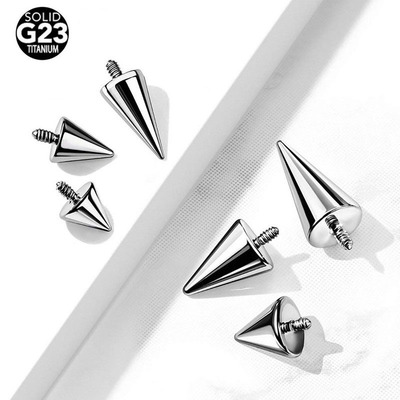 G23钛合金外牙螺纹唇钉 F136钛精抛唇钉耳钉尖锥魔鬼钉穿刺饰品配|ms