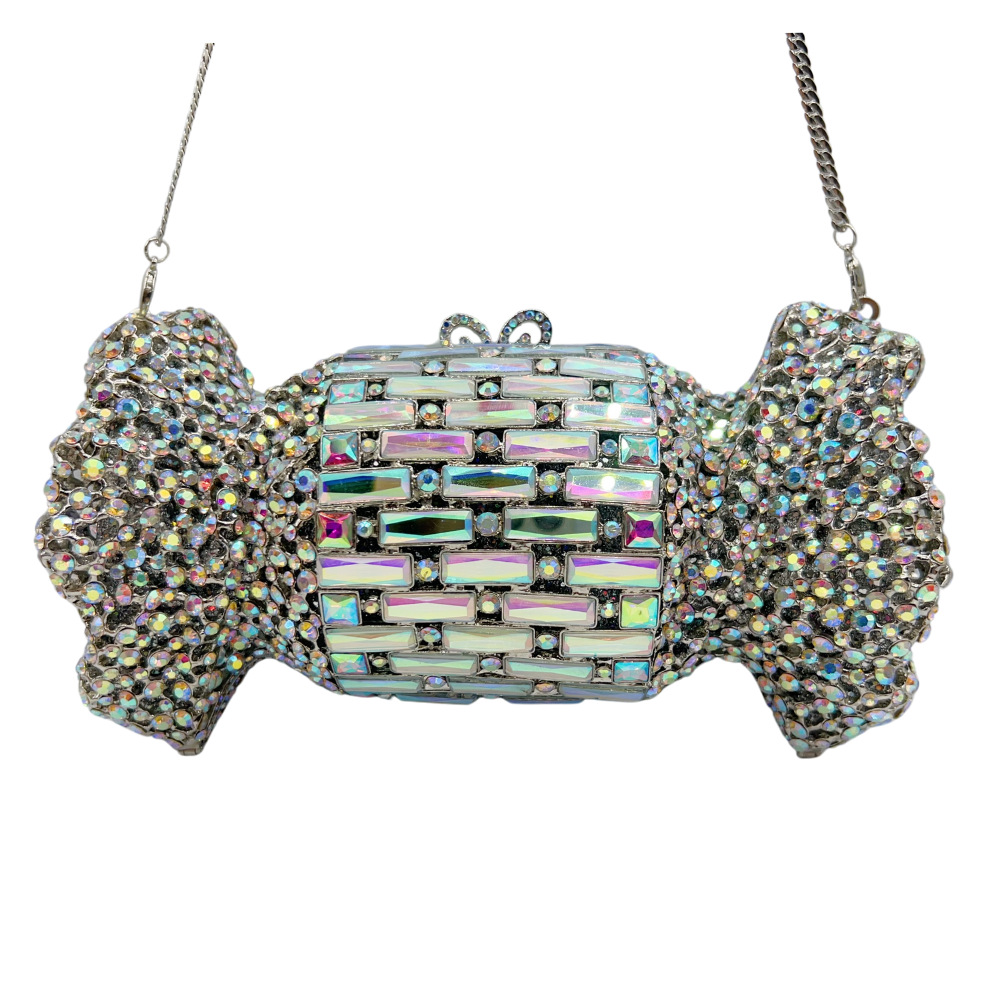 Túi xách tay dạ hội đính kim cương hình kẹo phong cách Stone bag — Đế vàng kim cương, Màu sâm panh, Bạc AB, hồng