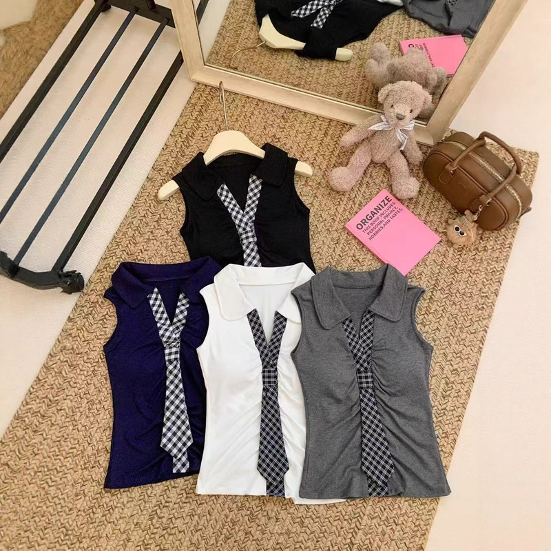 Niche Plaid Tie Design, Slim Fit Outer Wear and Inner Top, 2025 Summer Design Female Sexy Vest