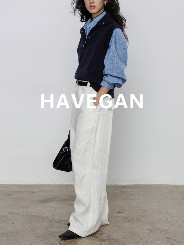 与间HAVEGAN/秋季翻领无袖针织毛衣背心女老钱风软糯马甲外穿上衣|undefined