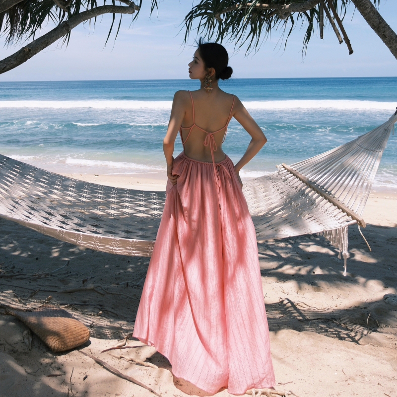 French Sanya Sweet Photo Seaside Vacation Women's Summer Niche Design Long Skirt Dress Beach Skirt