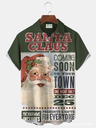 Christmas Print Casual Short-Sleeve Cross-Border New Santa Claus Shirt Cross-Border Amazon Original Manufacturer