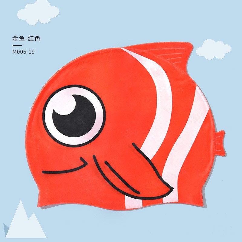 Nuevo sombrero de baño para niños sombrero de silicona impermeable de moda dibujos animados pez manchado para niños y niñas no estrangular sombrero de natación