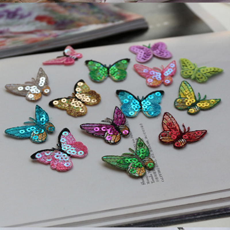 厂家供应 精品亮片小蝴蝶刺绣贴舞台服装辅料胸针DIY厂家批发
