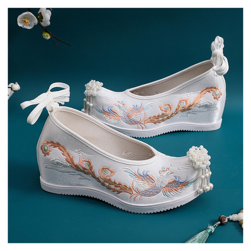 old Beijing clothing shoes fairy hanfu shoes for women girls  antique hanfu shoes women improved wedges become warped head pearl costume embroidered shoes