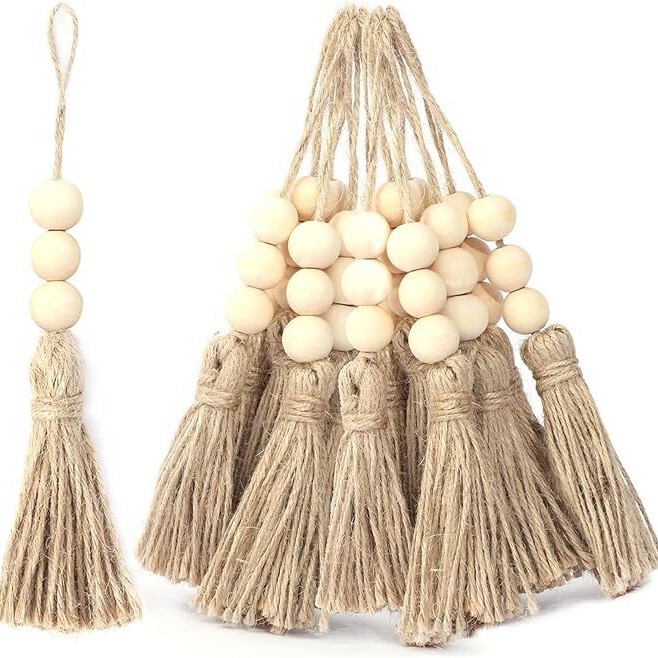 Handmade Hemp Rope Tassel Door Handle Decorative Jewelry Wooden Beads Tassel String Handmade Wall Hanging DIY Beaded Accessories