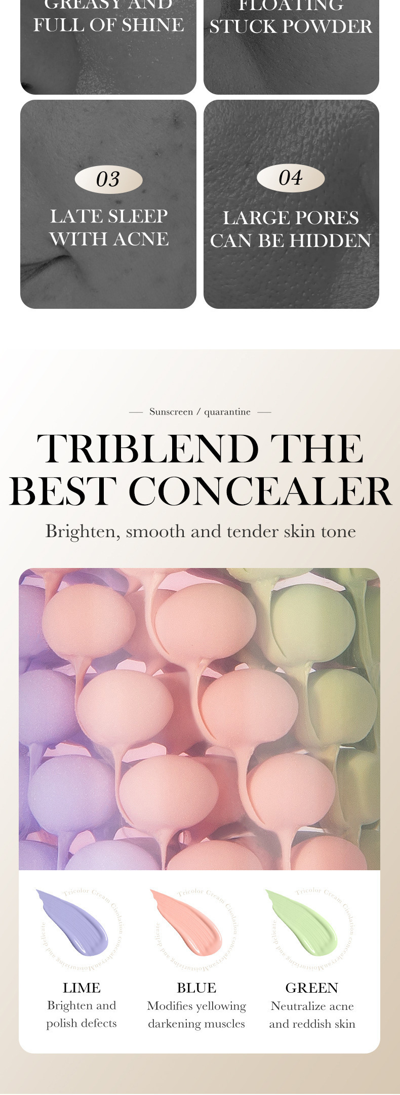 Cross-border foreign trade SADOER three-color sun protection cream uniform skin color before makeup base isolation protective cream