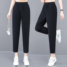 冰丝速干高弹松紧高腰休闲运动九分裤女2025年夏季新款薄款小脚裤