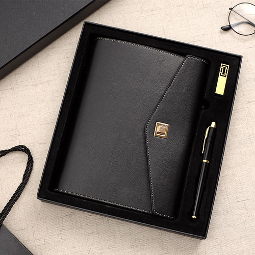A5 imitation leather business notebook set, three-fold wirebound notebook set, soft cover notebook, logo printing available
