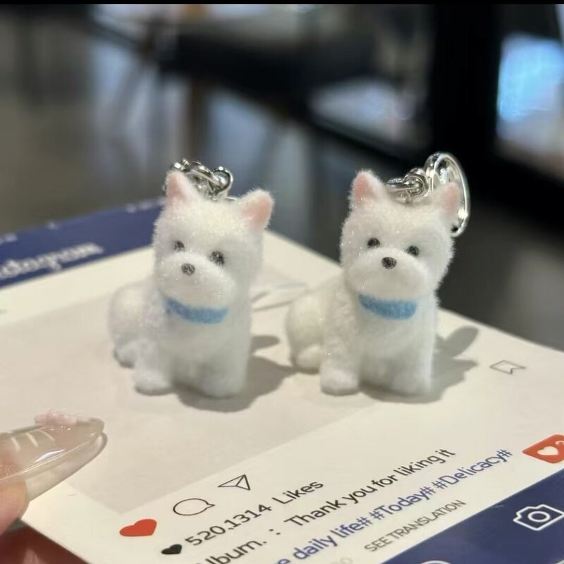 Factory Customized Flocked West Highland Dog Keychain Pendant Super Cute Mini Cartoon Mobile Phone Pendant Decoration