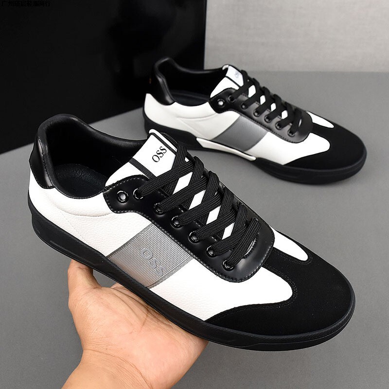 Four Seasons Low-Heeled Flats Genuine Leather Frosted Stitching White Shoes for Men Korean Style Lace-Up Driving Shoes Versatile Sneakers for Men
