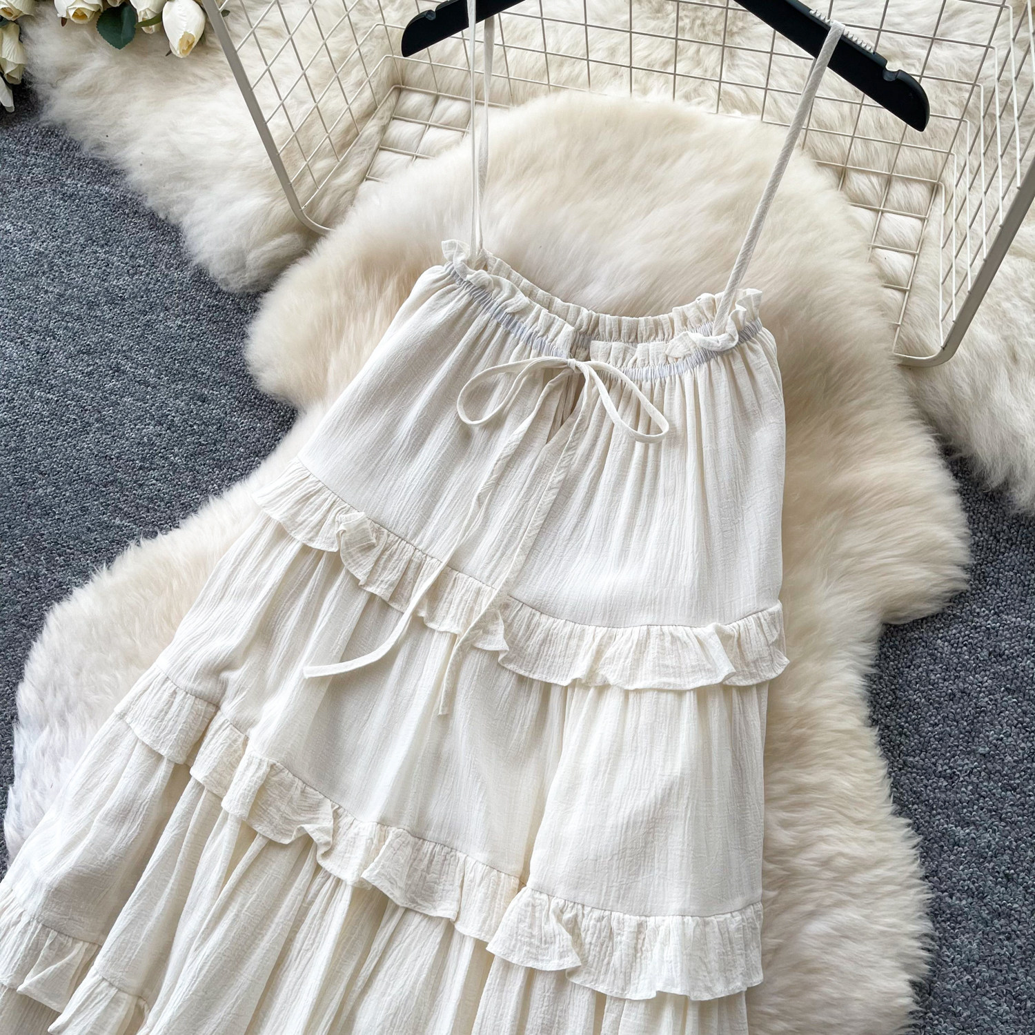 Women's French Style Sleeveless Dress Summer Korean Ruffled Tiered Skirt Slimming Elegant Long Dress Vacation Inspired_ecoleips.com