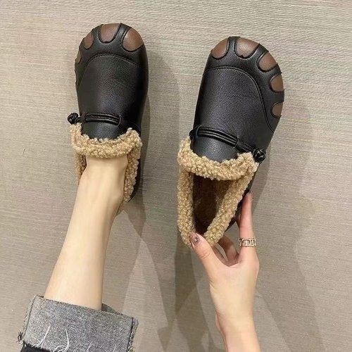  new winter style retro style plus velvet thickened warm fashionable casual mom cotton shoes soft sole furry shoes