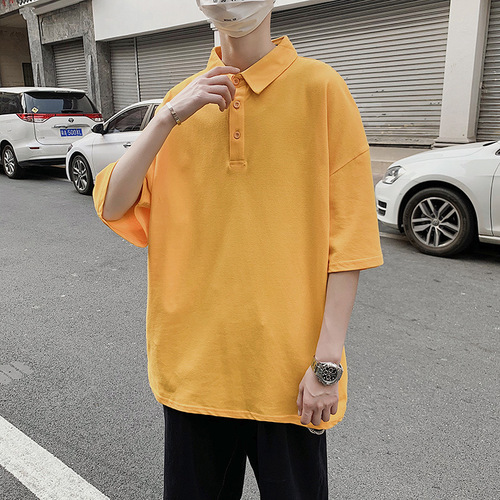 Men's Fashion Brand Polo Shirt, Lapel Short-Sleeved T-Shirt, Loose Casual Plus-Size, Japanese Style All-Match Half-Sleeved Summer Couple Outfit