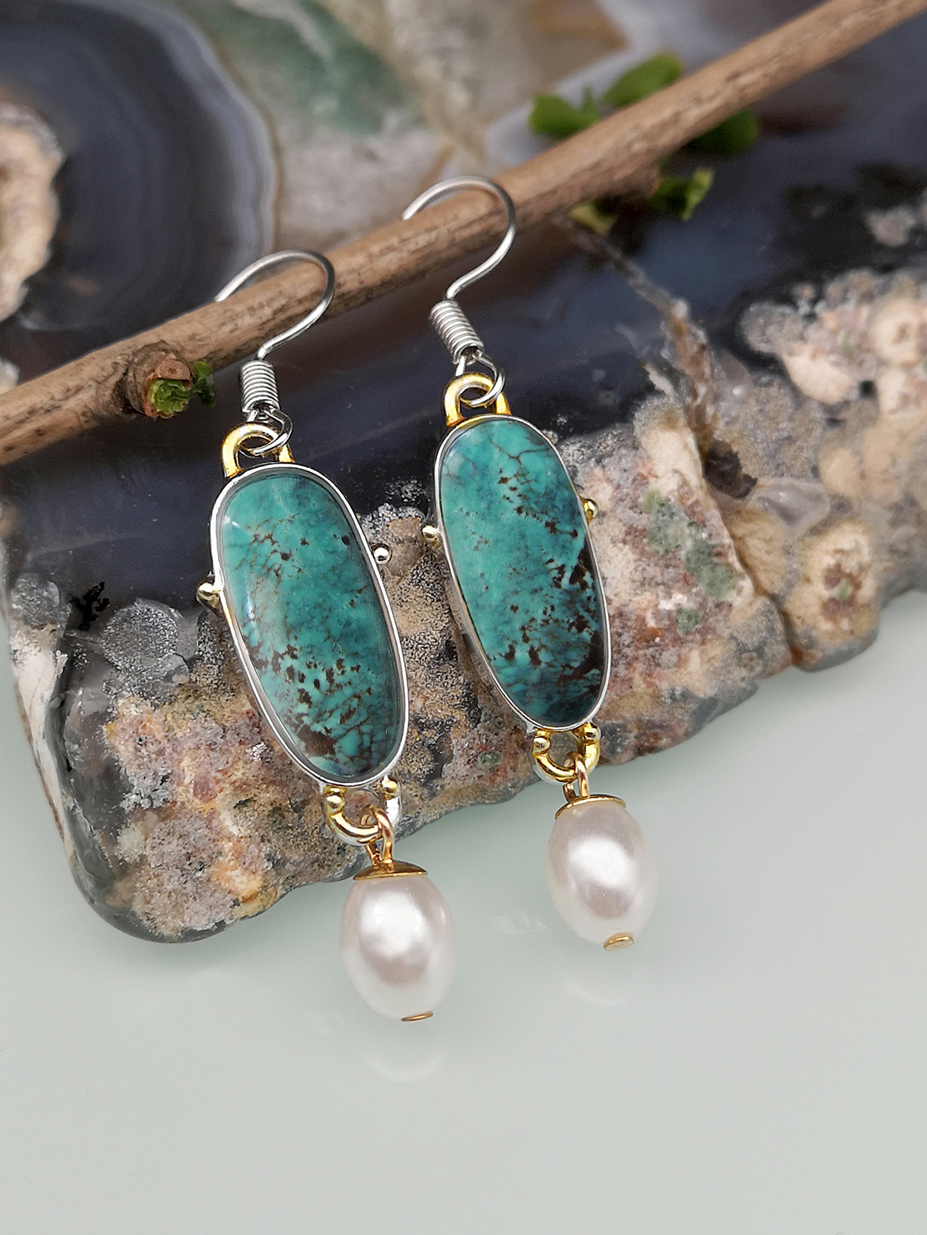new creative green opal earrings European and American pearl drop pendant earringspicture1
