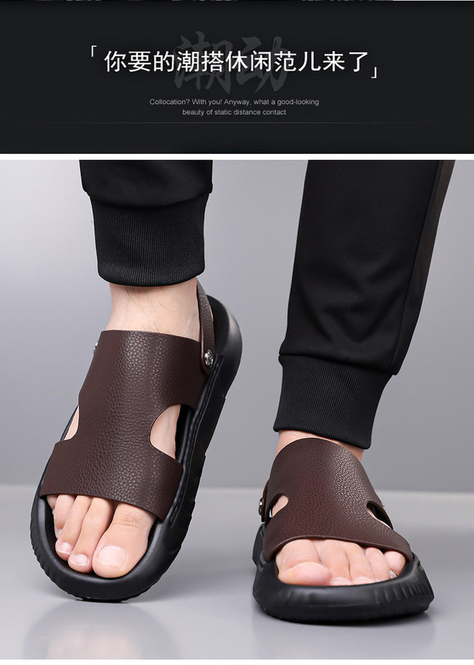 Dép sandal nam da bò lớp đầu mũi hở đế dày, dép đi biển da mềm đế êm — GA05 màu nâu, GA05 màu đen chi tiết 12