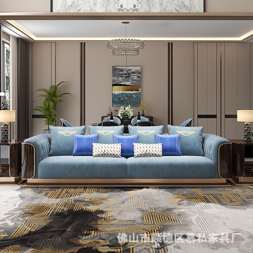 Italian lightweight luxury matte leather sofa, Hong Kong-style postmodern large house integrated villa living room furniture set